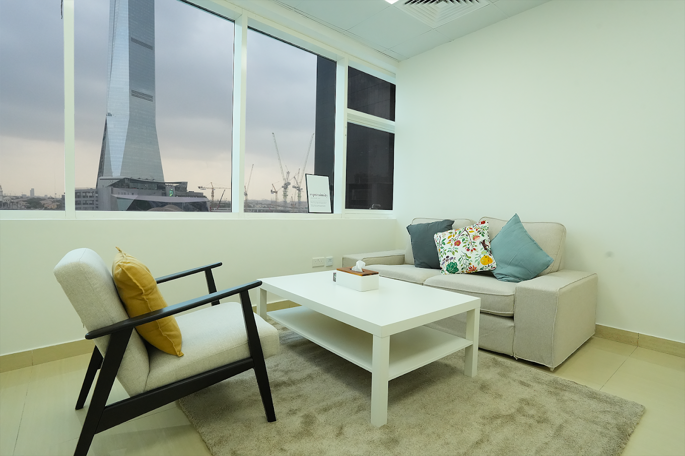 Clinic lounge seating at Belle Vie Therapy & Wellness in JLT, Dubai